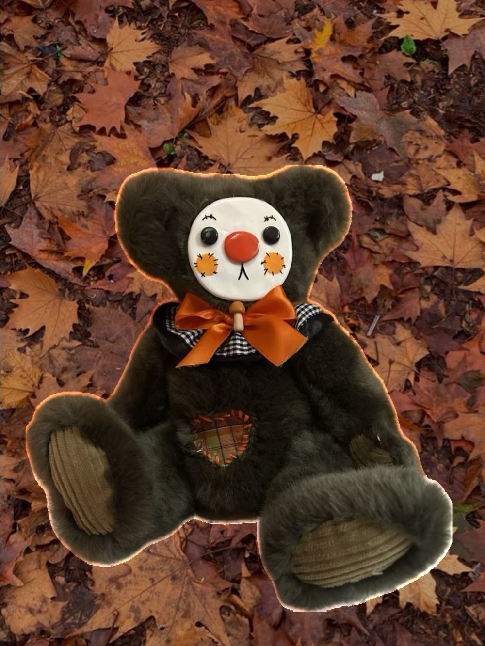 Plush Scarecrow Teddy - Brown with Orange Bow